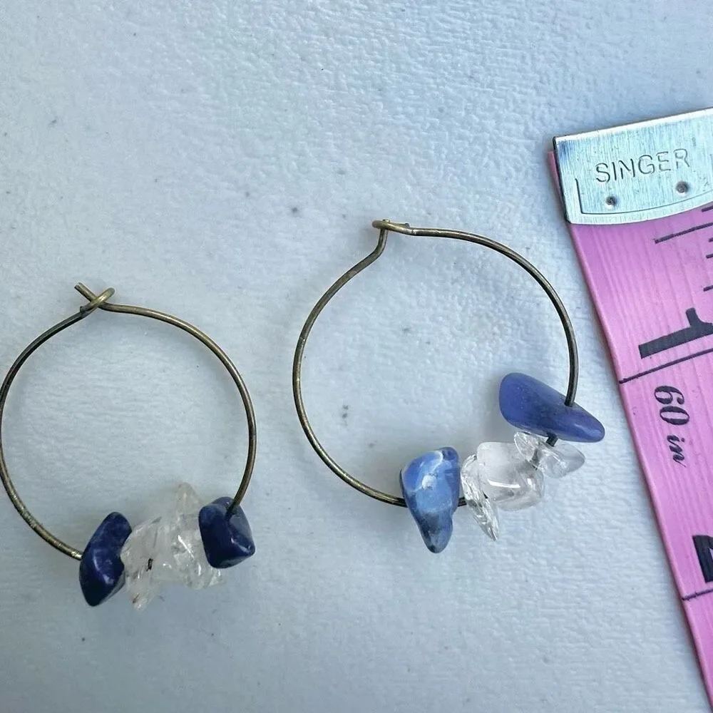 Clear quartz lapis chip hoop earrings clear quartz